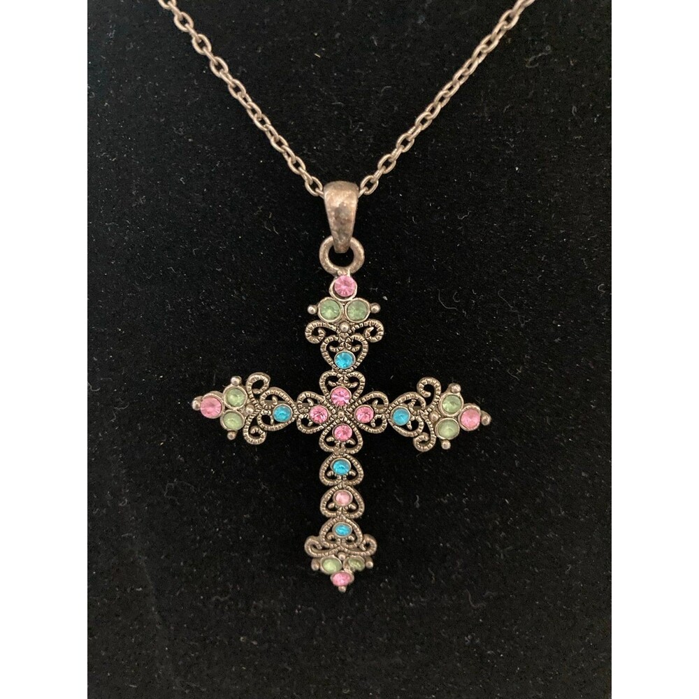 Cross necklace multi color stones